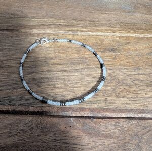 Whire And Grey Gray Hand Beaded Bracelet